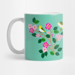 Japanese sakura flower branches with yellow birds Mug